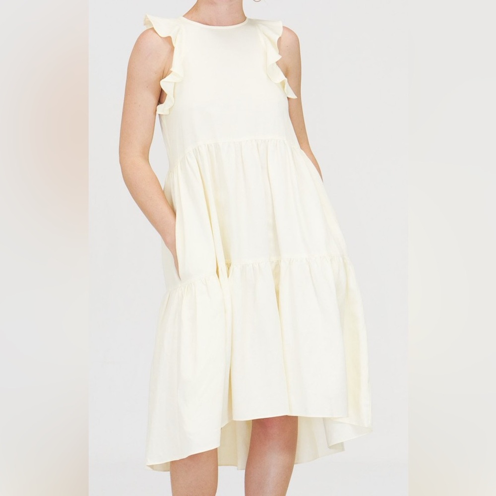 ULLA JOHNSON Ruffle tunic dress light lemon color